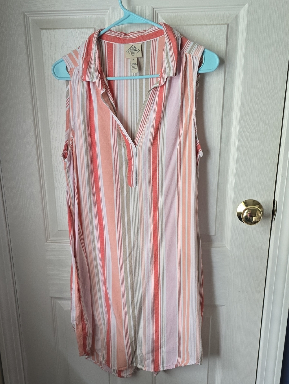 St. John's Bay Striped Sleeveless Tunic in Pink, Coral & Cream